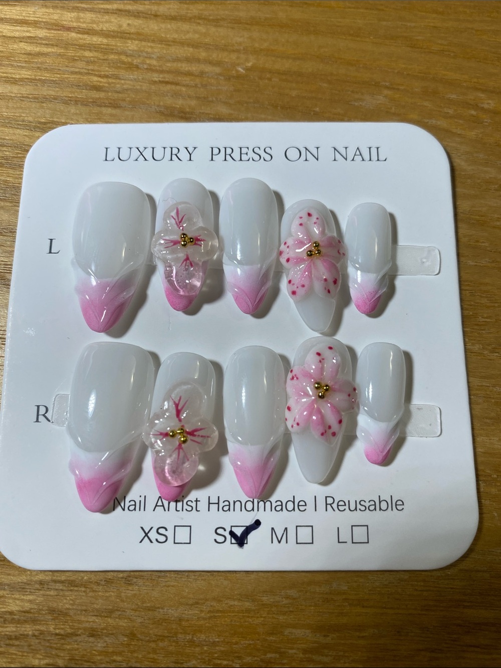 Luxury Press-On Nails with Pink Floral Accent